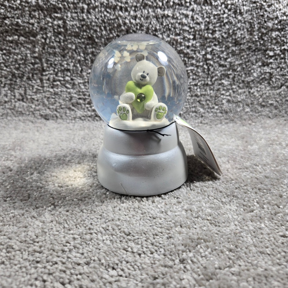 Demdaco August Birthstone Bear Musical Snow Globe Peridot Green Silver